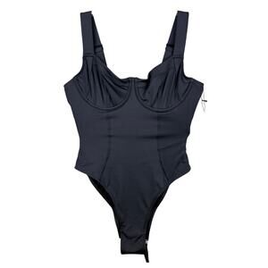 TA3 Hi Cut Lifty Black One-Piece Corset Lace-Up Back Underwire Shapewear